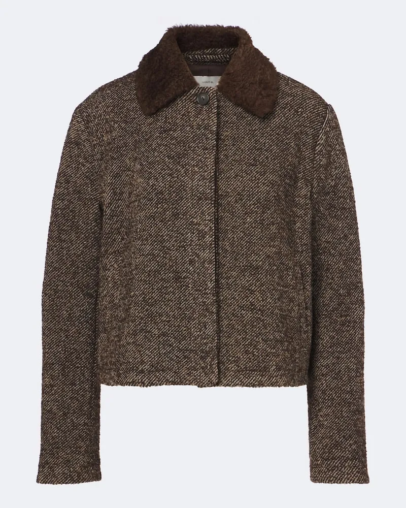 Vince Jacke aus Tweed mit Teddyfleece Braun