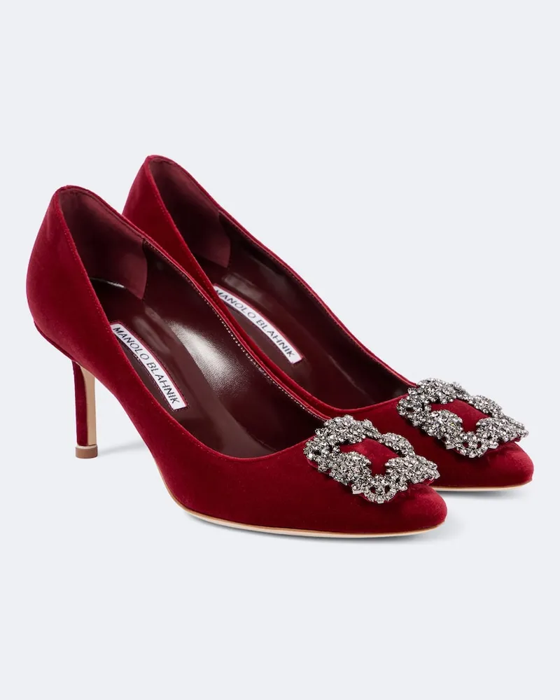 Manolo Blahnik Pumps Hangisi 70 aus Samt mit Kristallen Burgunderrot
