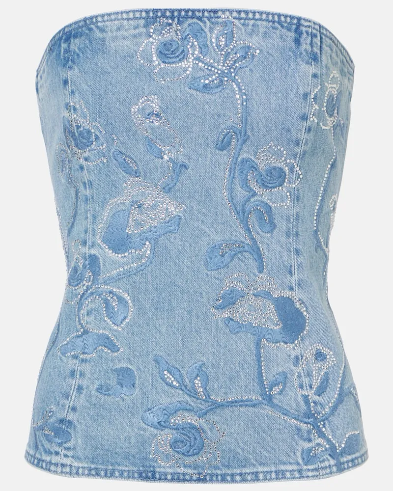 ROTATE Birger Christensen Top aus Denim mit Kristallen Blau