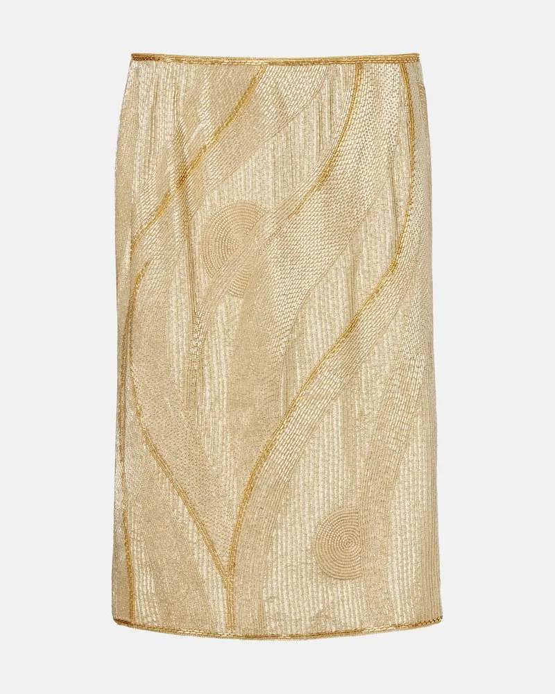 Versace Verzierter Midirock aus Crêpe de Chine Gold