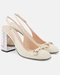 Gucci Verzierte Slingback-Pump Horsebit aus Lackleder Weiss