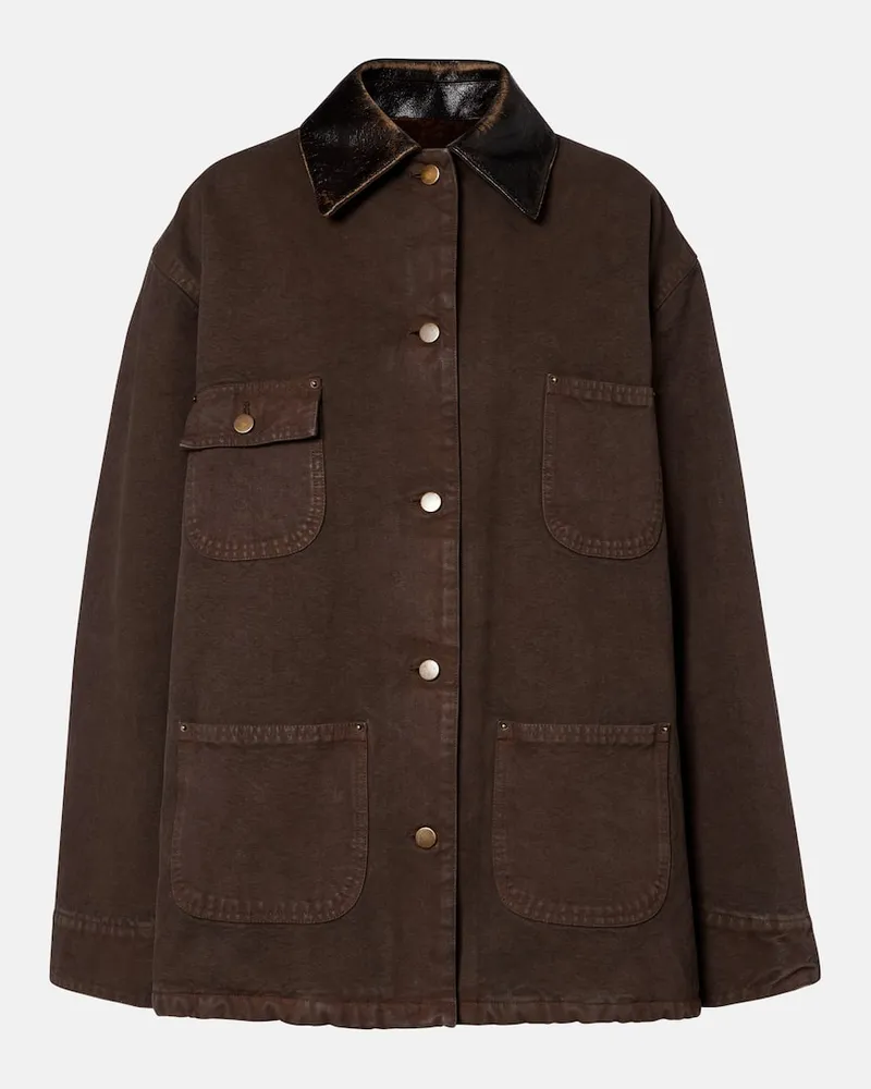 Prada Feldjacke aus Baumwoll-Canvas mit Leder Braun