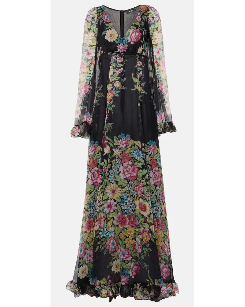 Etro Bedruckte Robe aus Seidenchiffon Schwarz