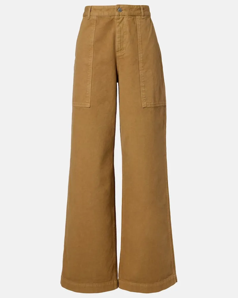 Moncler High-Rise Wide-Leg Jeans Beige