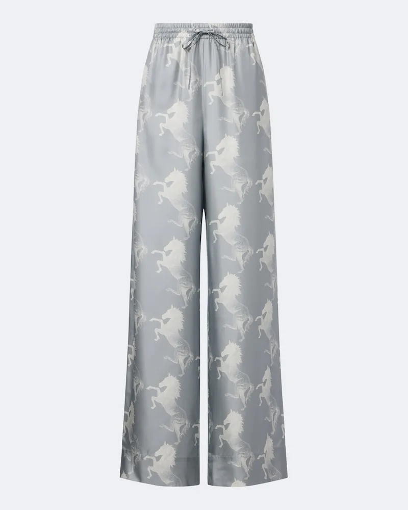 Stella McCartney Bedruckte weite Hose aus Seidensatin Blau