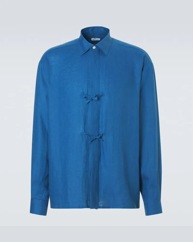 Kiton Hemd aus Leinen Blau
