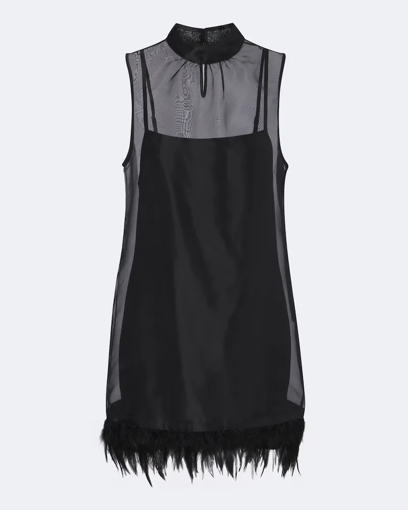 STAUD Minikleid Albee aus Seide mit Federn Schwarz