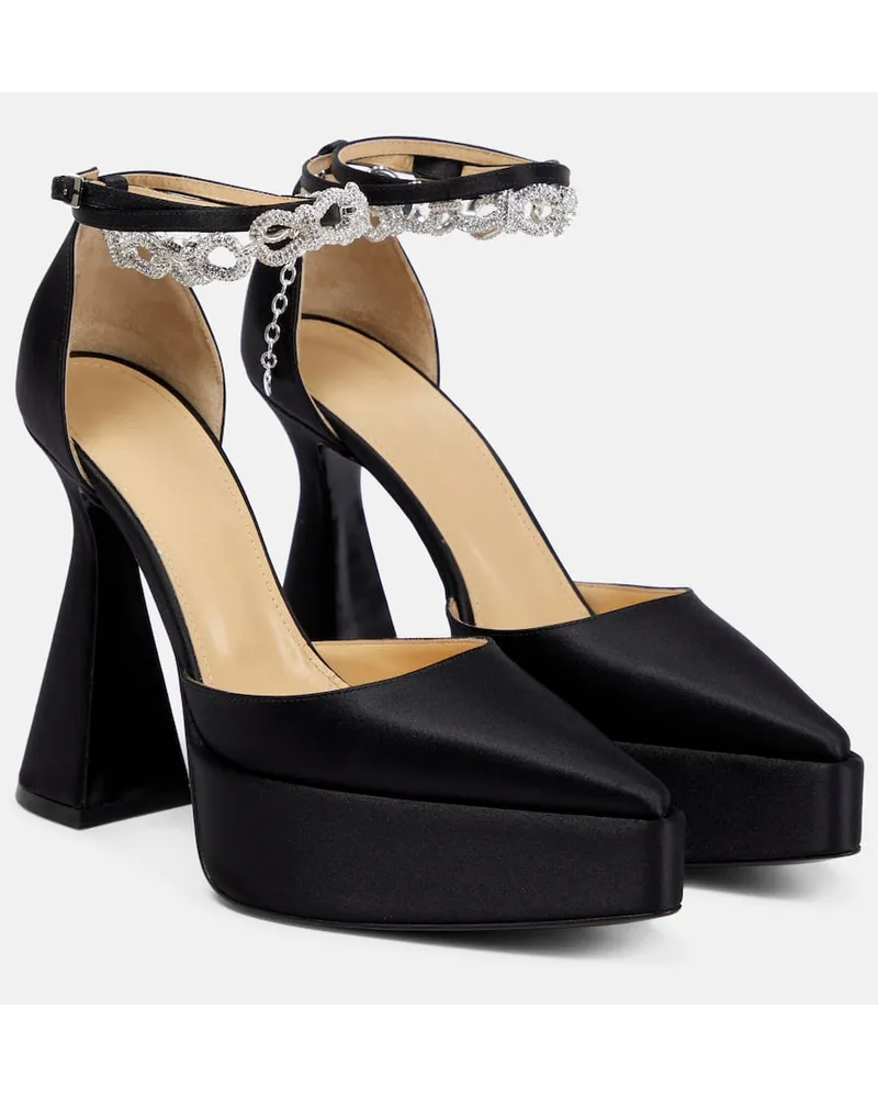 Mach & Mach Verzierte Plateau-Pumps Bow Chain aus Satin Schwarz