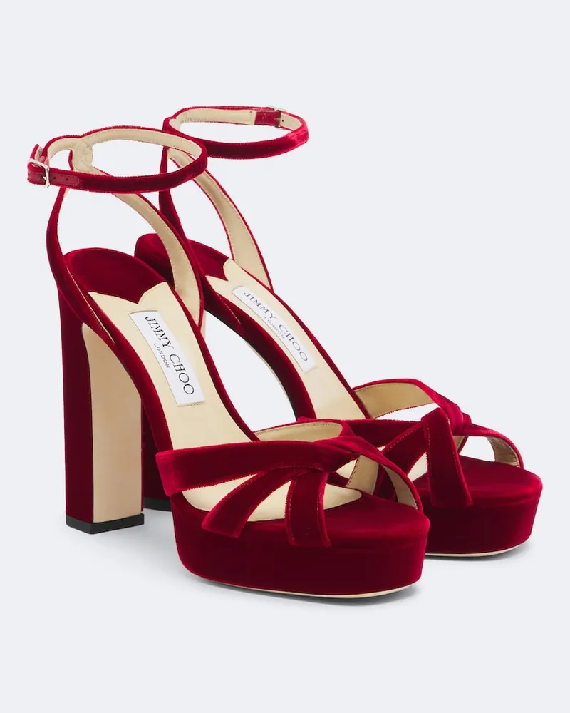 Jimmy Choo Plateausandalen Kove aus Samt Rot