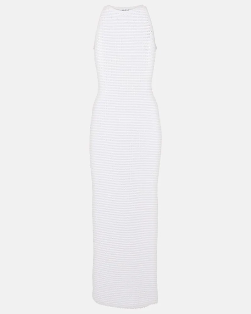 Alaïa Alaïa Maxikleid aus Häkelstrick Weiß