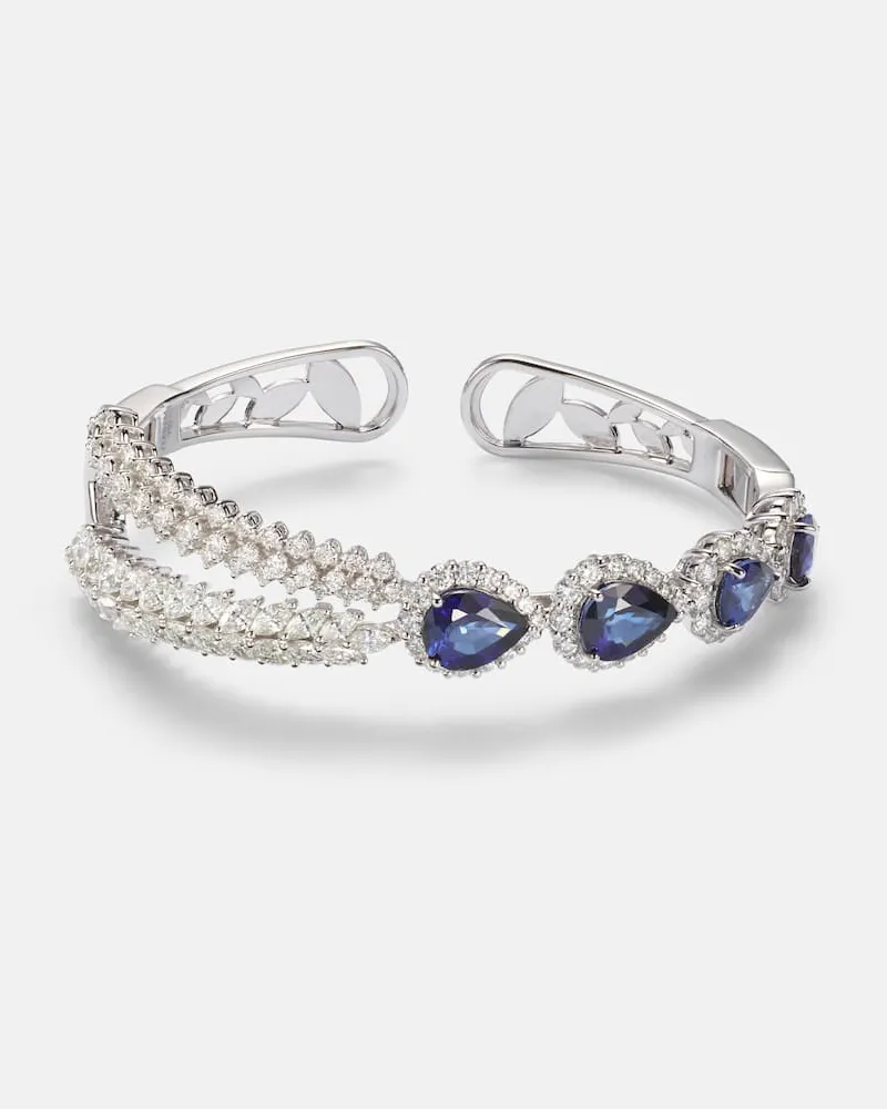 YEPREM Armreif Reign Supreme aus 18kt Weißgold mit Diamanten und Saphiren Silber