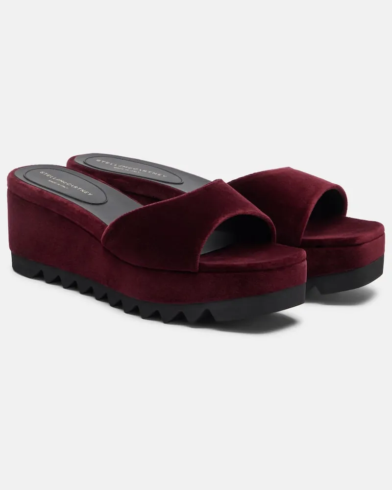 Stella McCartney Wedge-Pantoletten Sneak Elyse aus Samt Burgunderrot