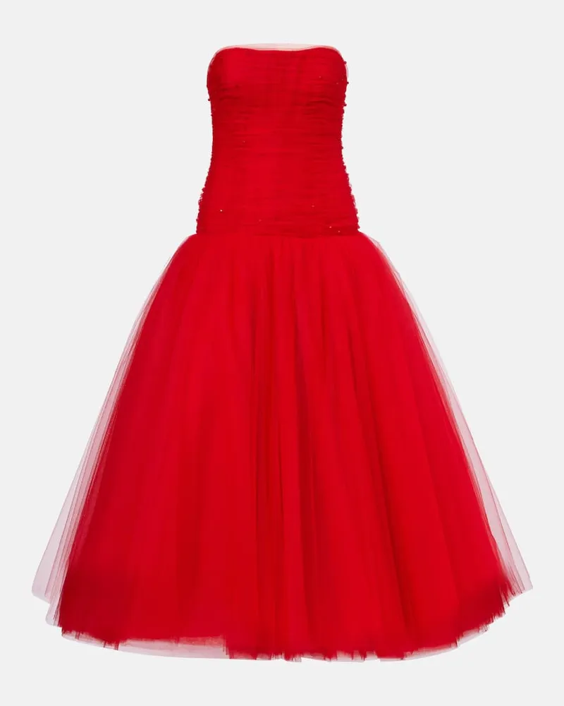Carolina Herrera New York Verzierte Robe aus Tüll Rot