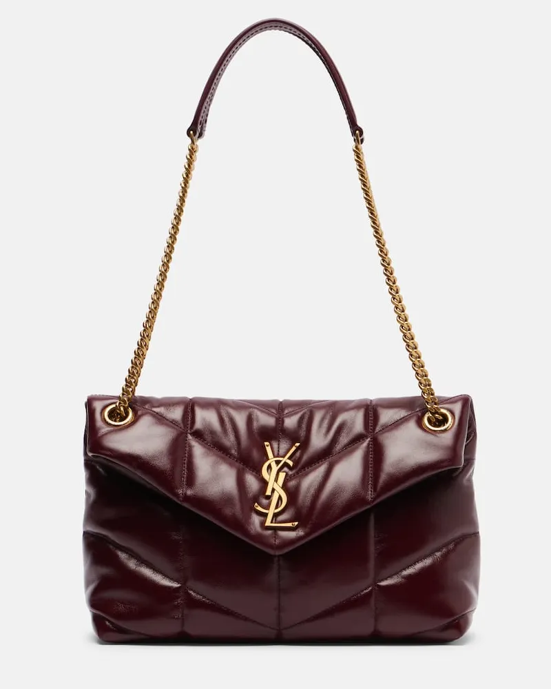 Saint Laurent Schultertasche Puffer Small aus Leder Burgunderrot
