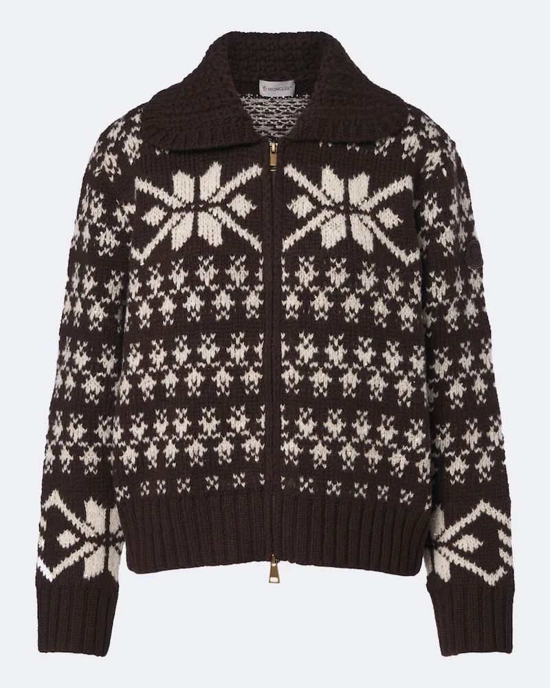 Moncler Cardigan aus einem Wollgemisch mit Pailletten Braun