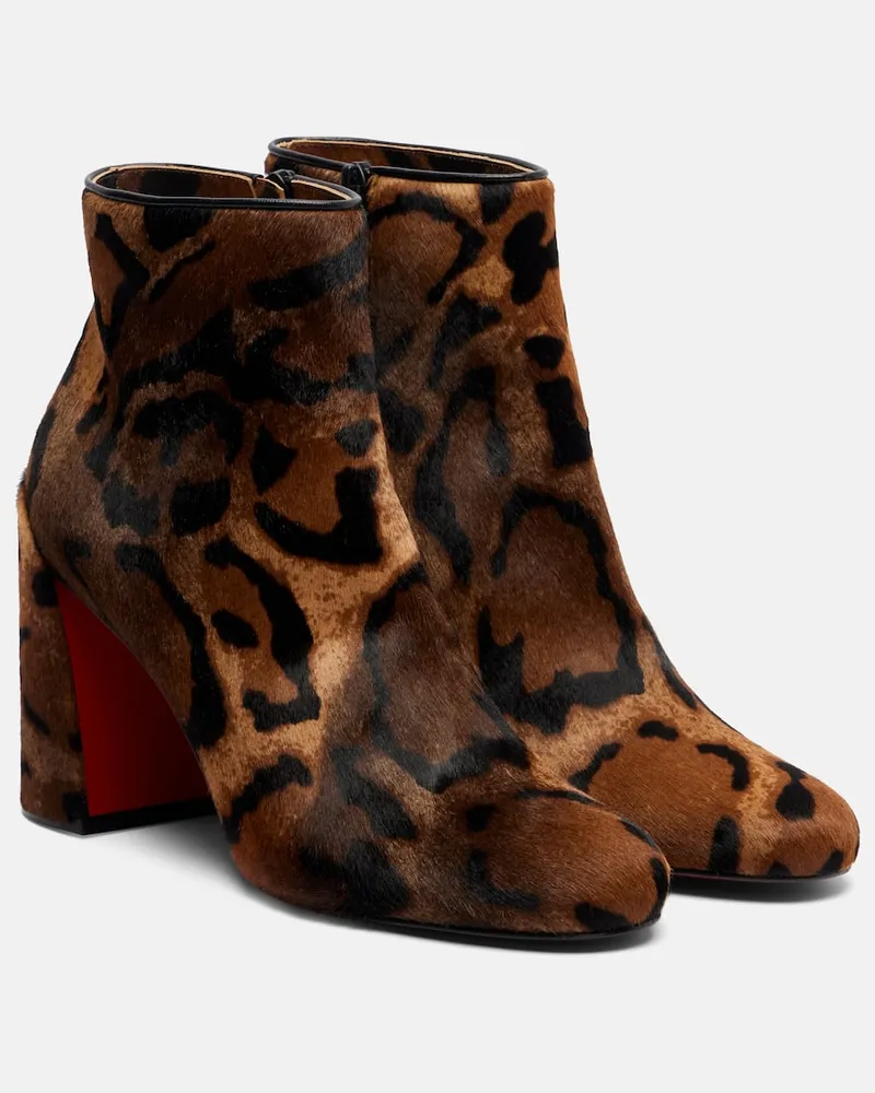 Christian Louboutin Bedruckte Ankle Boots Jane 85 aus Kalbshaar Braun