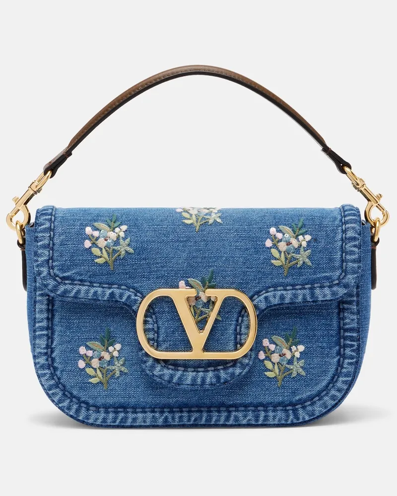 Valentino Garavani Schultertasche Alltime Medium aus Denim Blau