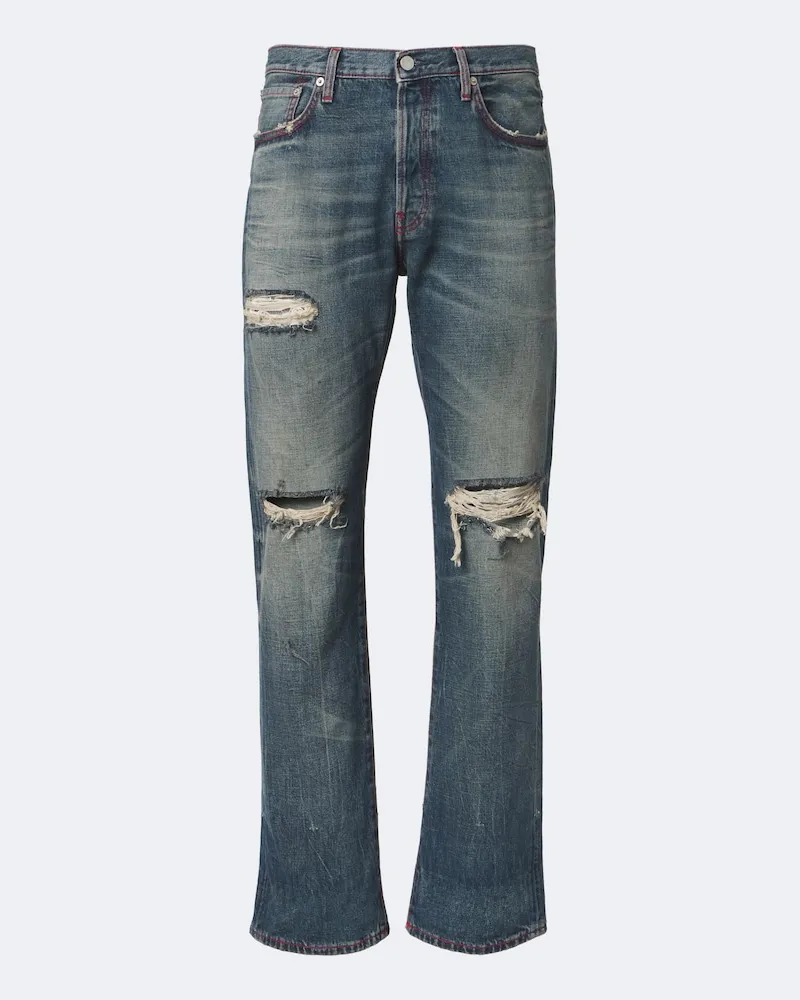 Acne Studios Distressed Straight Jeans Re-edition Blau