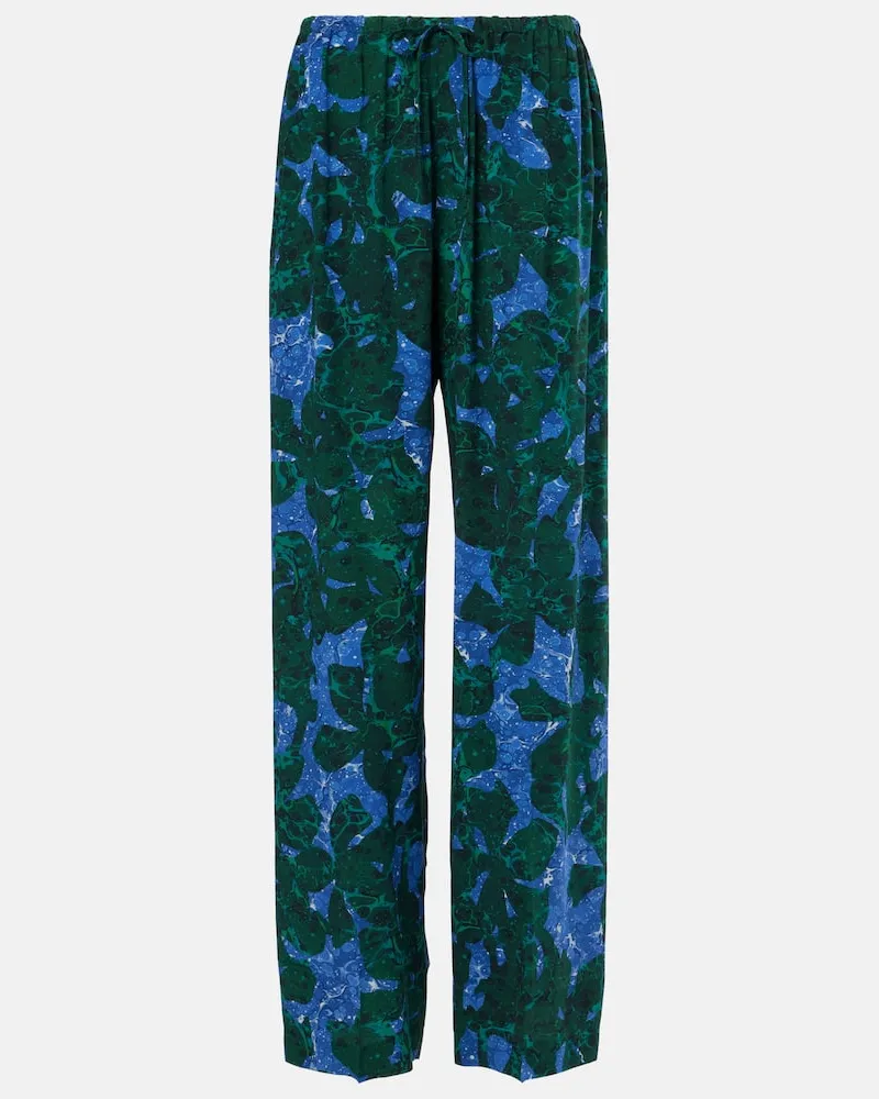 Dries van Noten Gerade Hose aus Crêpe de Chine aus Seide Grün
