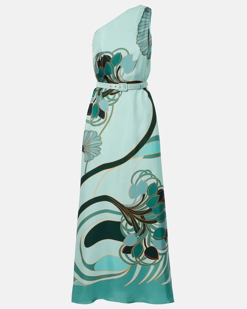 La DoubleJ One-Shoulder-Maxikleid Roy aus Seiden-Twill Grün