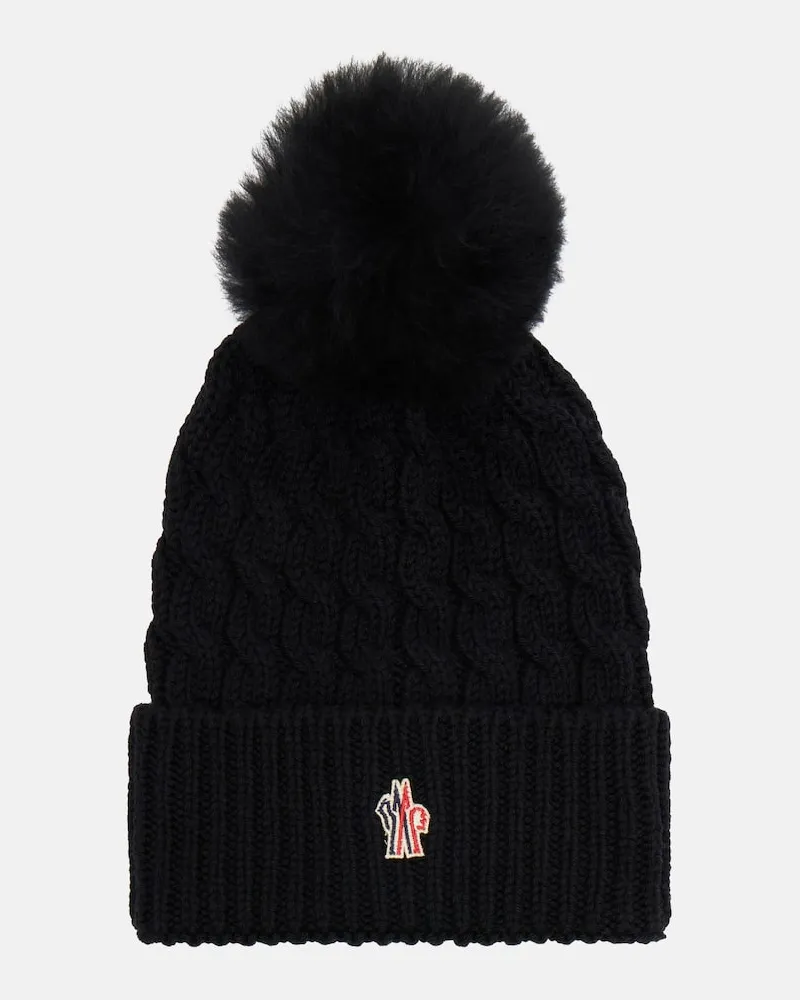 Moncler Mütze aus Schurwolle mit Shearling Schwarz