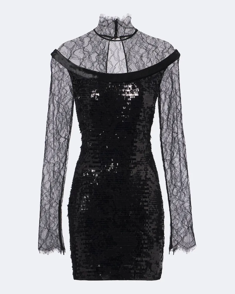 Roberto Cavalli Minikleid aus Spitze mit Pailletten Schwarz