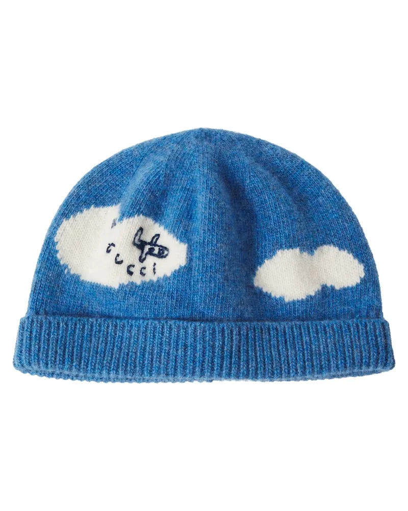 Gucci X Euan Roberts Baby Mütze aus Wolle Blau