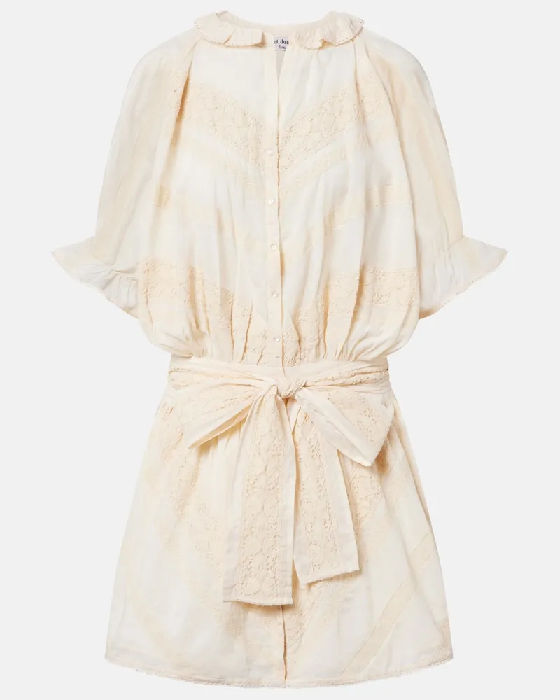 Juliet Dunn Besticktes Hemdblusenkleid aus Baumwolle Beige