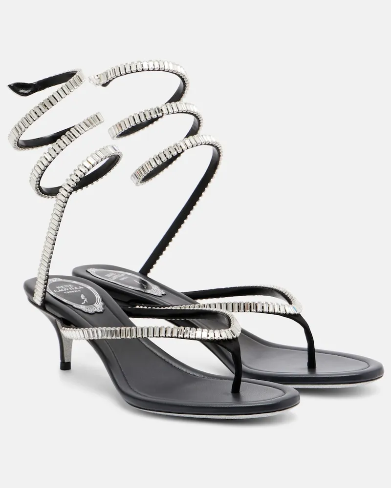 René Caovilla Verzierte Sandalen aus Satin Schwarz