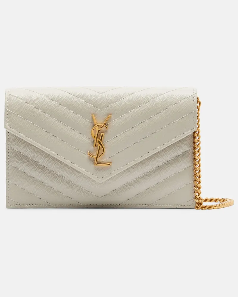 Saint Laurent Portemonnaie mit Kettenriemen Cassandre Envelope Weiß