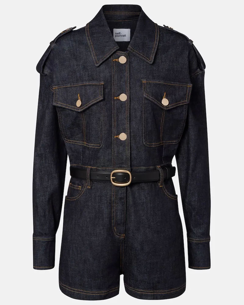 Self-Portrait Playsuit aus Denim Blau