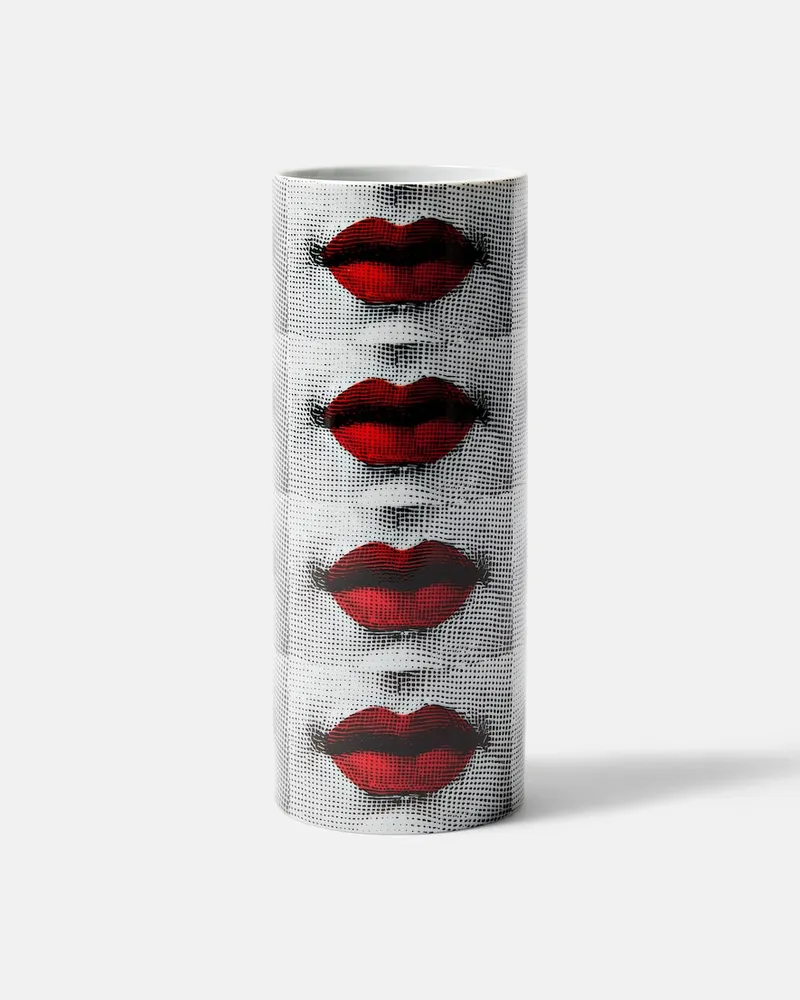 Fornasetti Vase Bocche Small aus Porzellan Grau