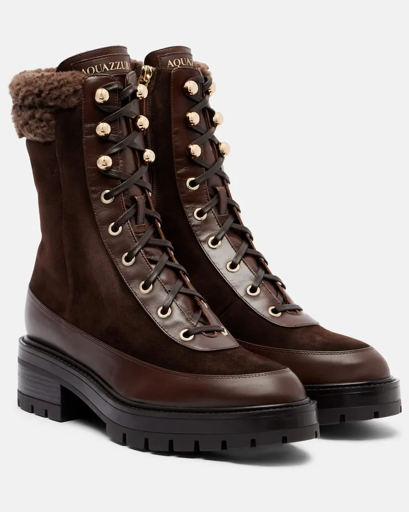 Aquazzura Schnürstiefel Very Cortina mit Shearling Braun