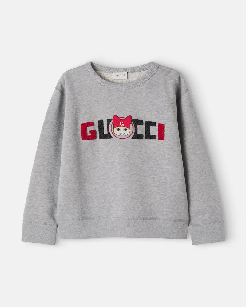 Gucci Besticktes Sweatshirt aus Baumwoll-Jersey Grau