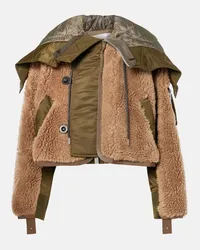 Sacai Jacke aus Faux Fur mit Twill Beige