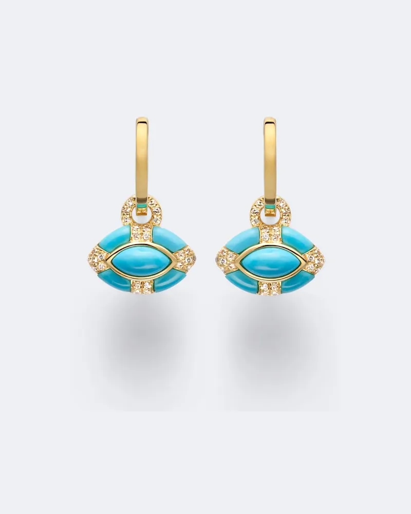 SHAY Ohrringe Riviera Petite aus 18kt Gelbgold mit Diamanten und Türkis Blau