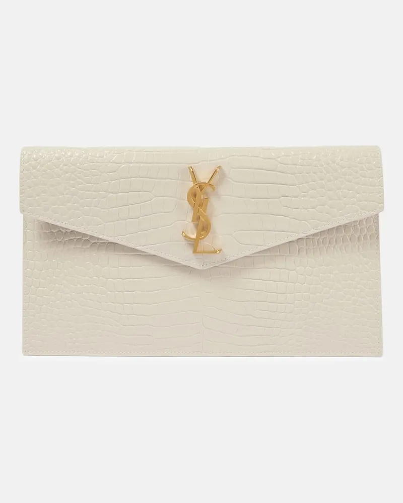 Saint Laurent Clutch Uptown aus Leder Weiß