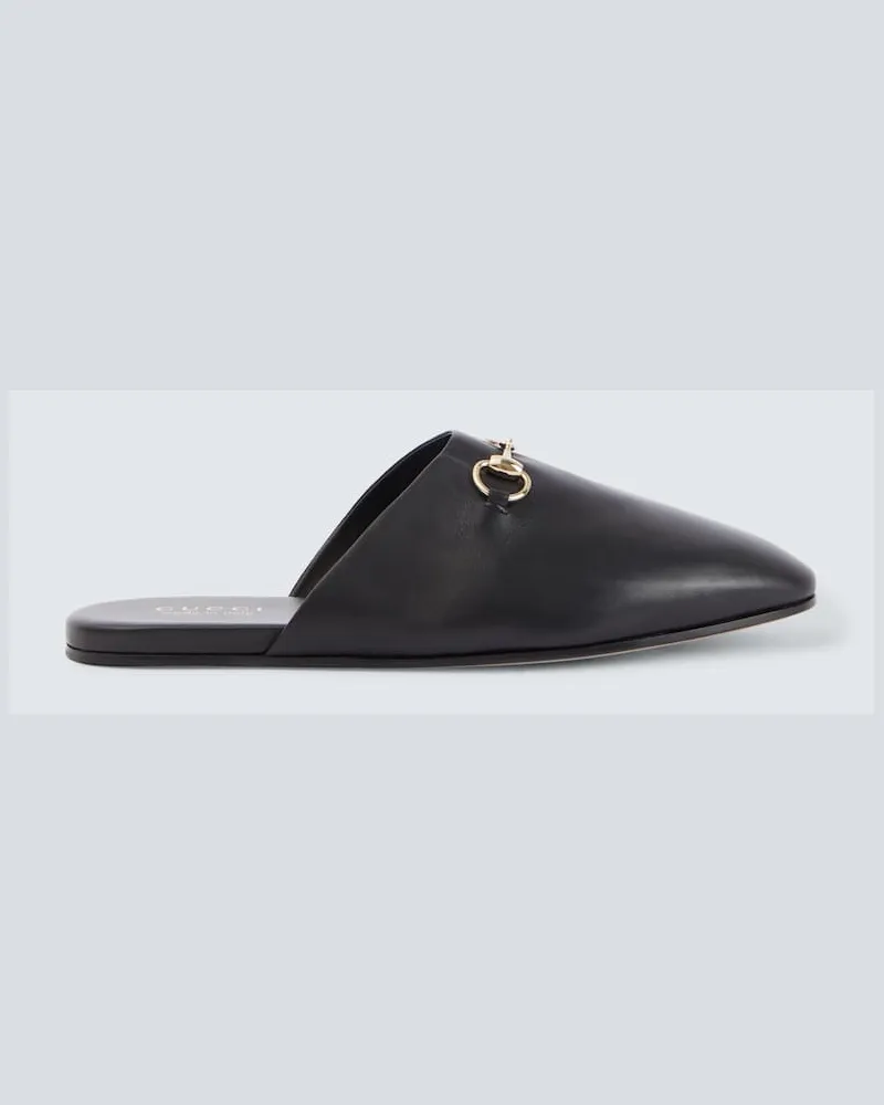 Gucci Slippers Horsebit aus Leder Schwarz