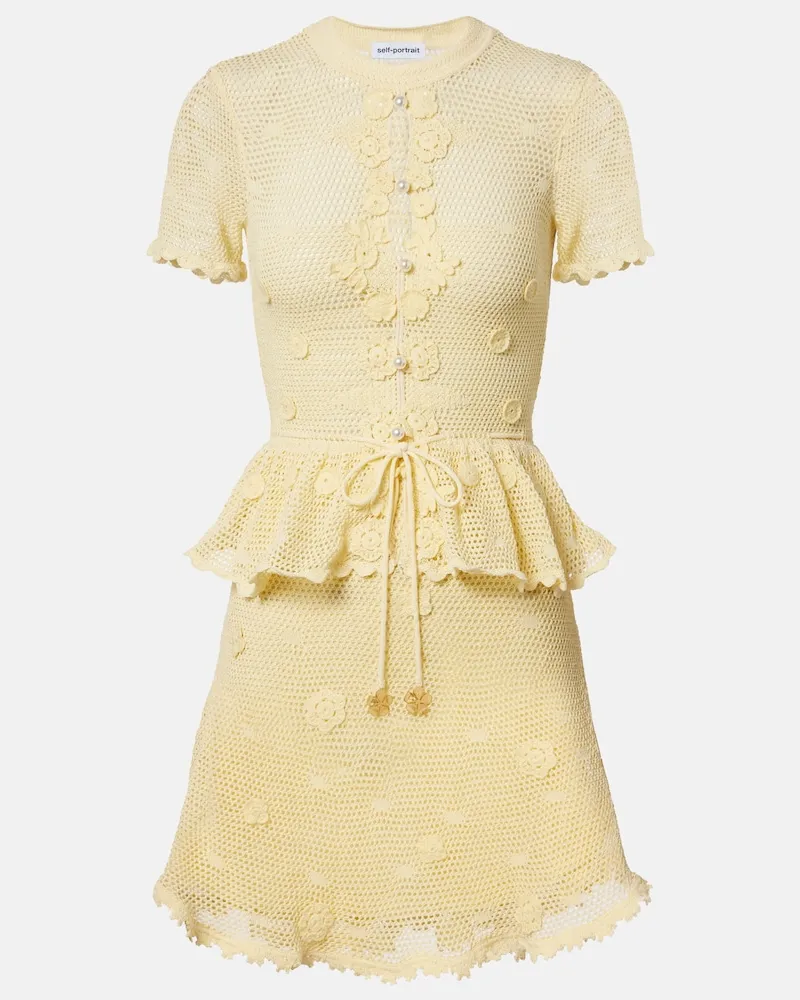 Self-Portrait Minikleid mit Zierperlen Gelb