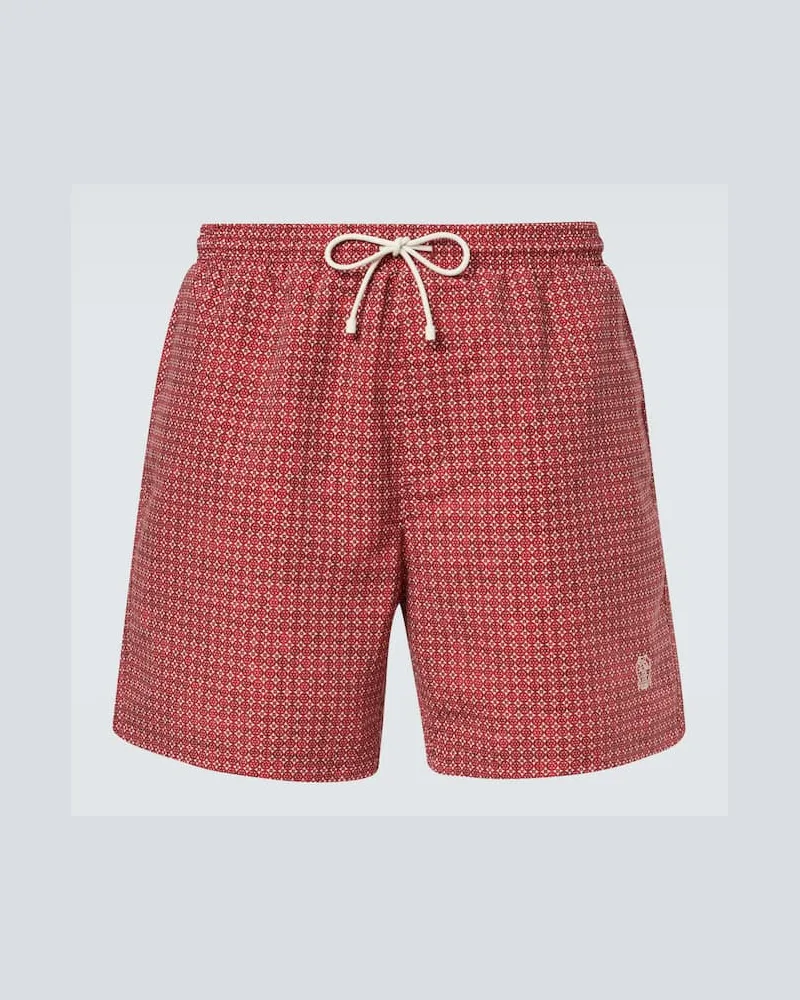 Brunello Cucinelli Bedruckte Badehose Rot