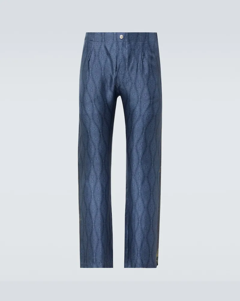 Etro Gerade Hose aus Seide Blau