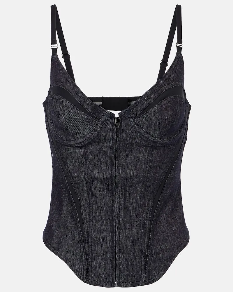Thierry Mugler Top aus Denim mit Mesh Schwarz
