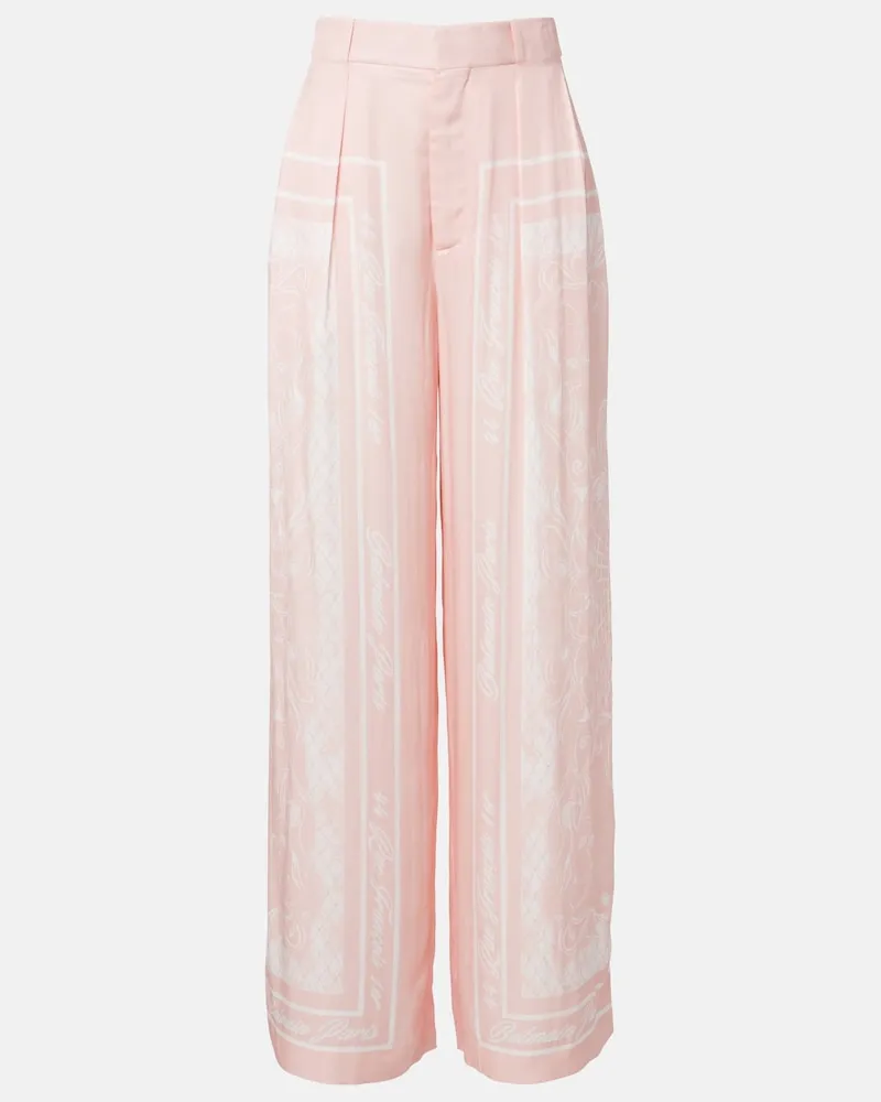Balmain Bedruckte Hose mit weitem Bein aus Satin Rosa