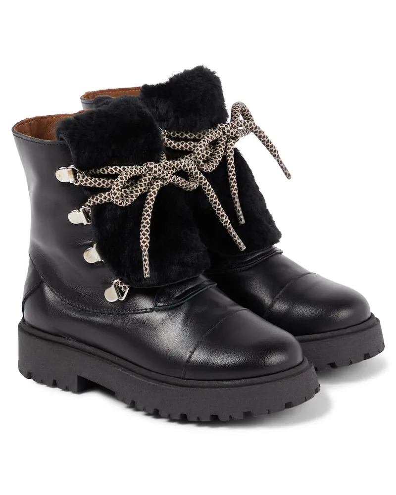 Pepe Jeans PèPè Schnürstiefel aus Leder mit Faux Shearling Schwarz