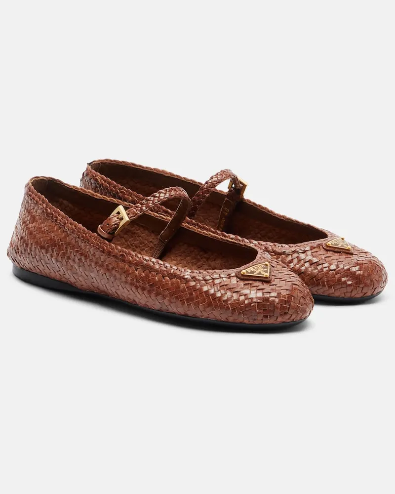 Prada Mary-Jane-Ballerinas aus Leder Braun