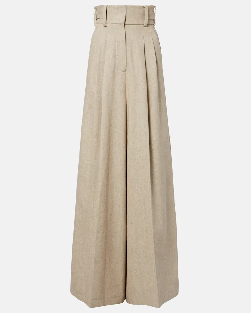Elie Saab Hose aus Leinen und Baumwoll-Canvas Beige