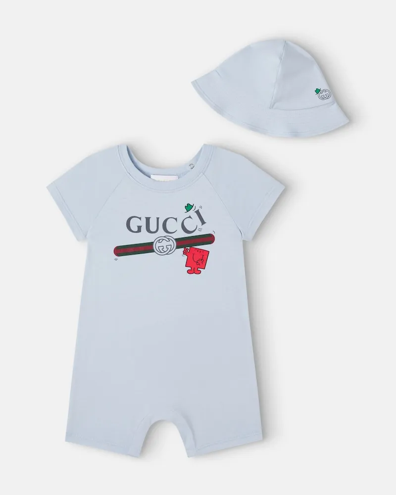Gucci X Mr. Men Baby Set aus Spieler und Mütze Blau