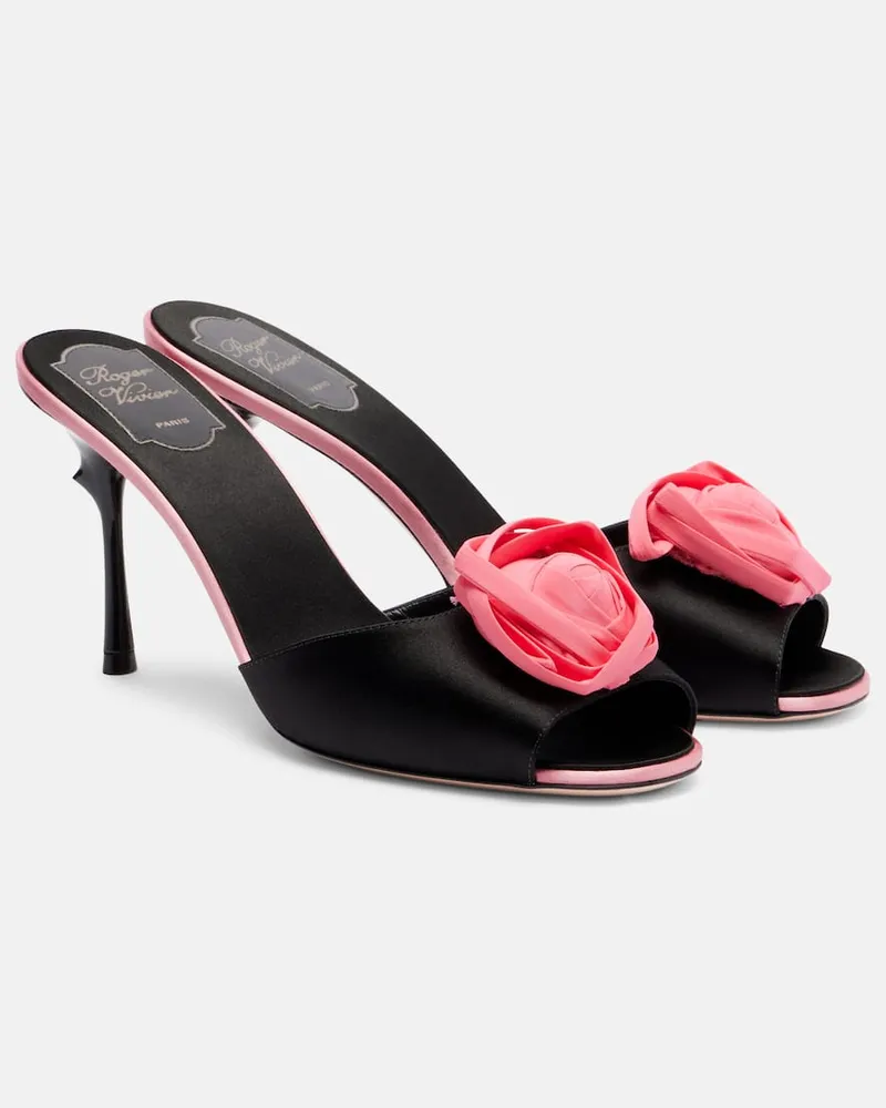 Roger Vivier Pantoletten Epine Rose 85 aus Satin Schwarz