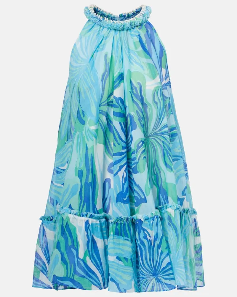Poupette St Barth Bedrucktes Minikleid Cleo aus Baumwolle Blau