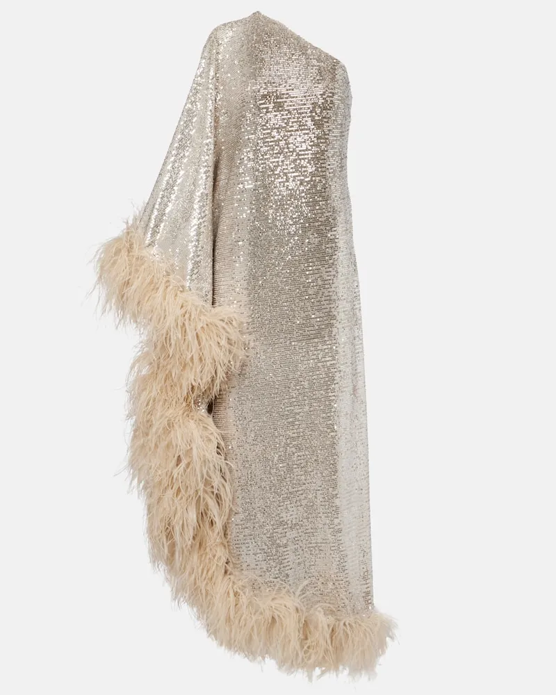 Taller Marmo Robe Ubud mit Pailletten und Federn Grau